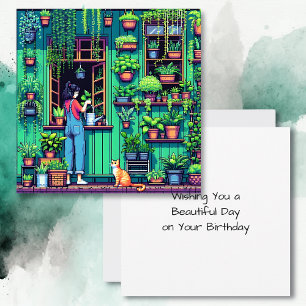 Personlig Pixel Art Garden Birthday Kort