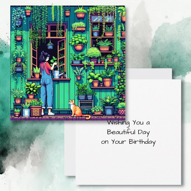 Personlig Pixel Art Garden Birthday Kort (Skapare uppladdad)
