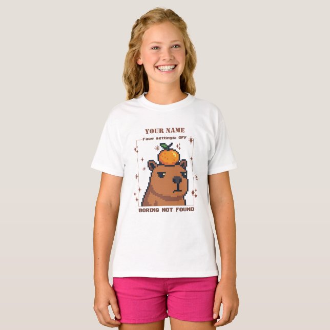Personlig Pixel Capybara T-Shirt - Anpassat namn (Hel framsida)