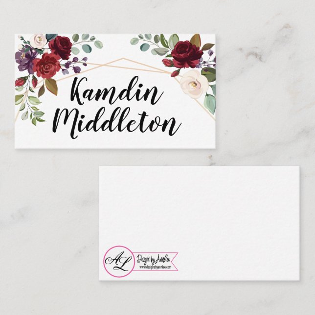 Personlig Placera kort Vit ros Guld Geometri (Fram/baksida)