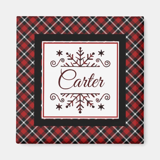 Personlig Plaid-snowflake  Magnet (Framsidan)