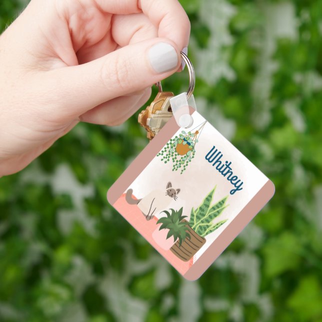 Personlig Plant och Cat Lover nyckelring (Hand)