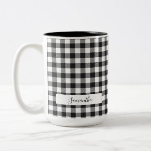 Personlig Play Black White Rustic Gingham Mamma Två-Tonad Mugg