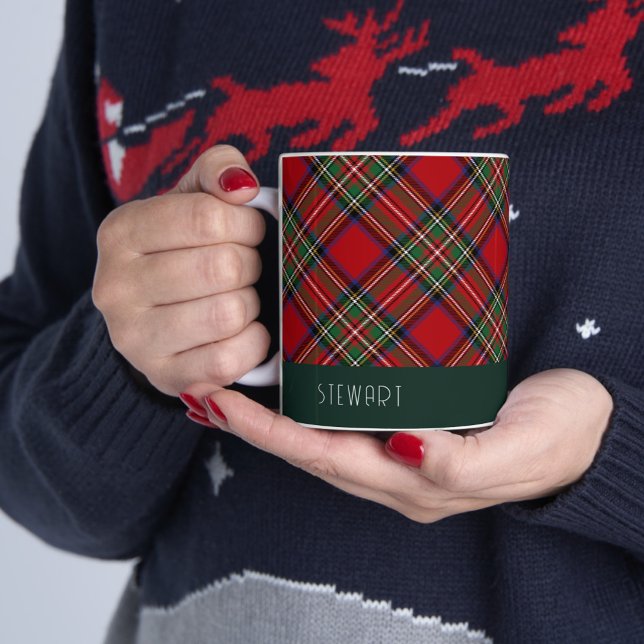 Personlig Play Helgdag Rustic Stewart Tartan Två-Tonad Mugg (Plaid Clan Stewart 11oz Christmas Two-Tone Coffee Mug)
