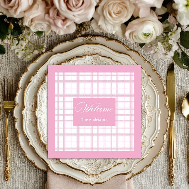 Personlig Play Napkins Classic Rosa Charm Pappersservett (Personalized Plaid Napkins Classic Pink Charm)
