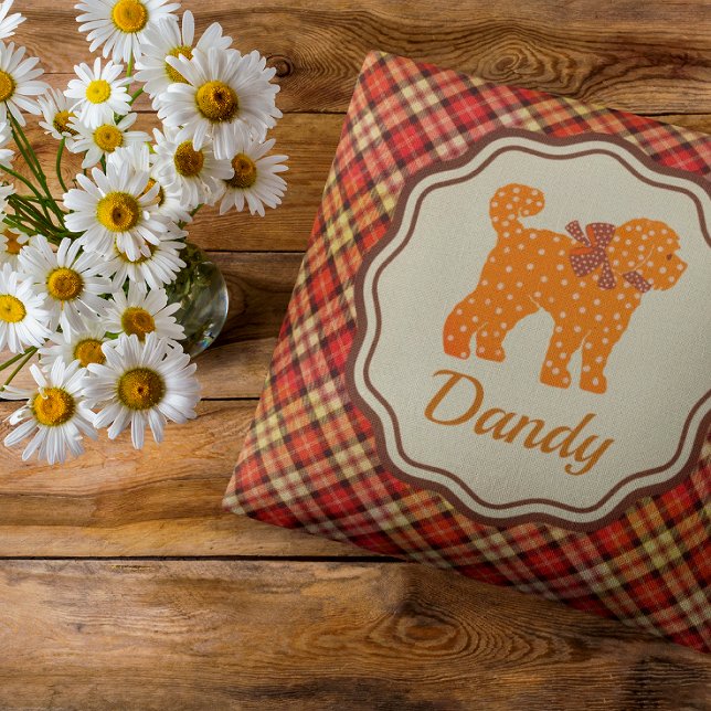 Personlig Play Polka Dot Doodle Tan Hund Kudde (Honor your Doodle with his own personalized pillow on the couch!)