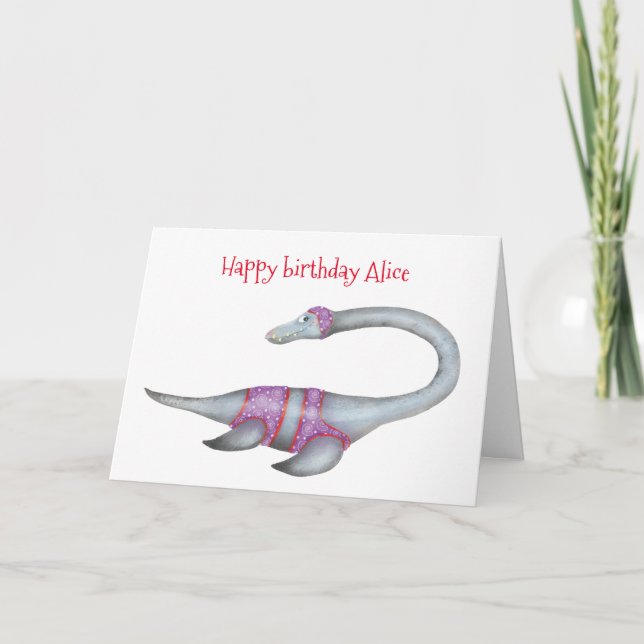 Personlig Plesiosaur-födelsedagskort Kort (Framsida)