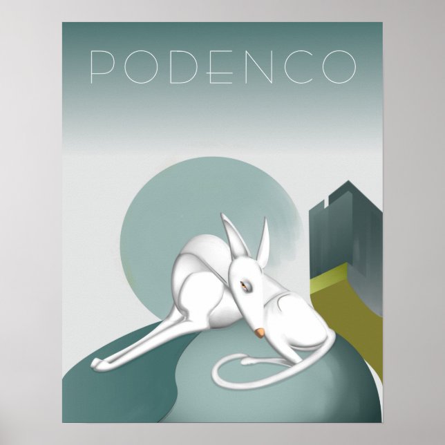 Personlig Podenco Hund Art Deco Grått and White Poster (Framsidan)