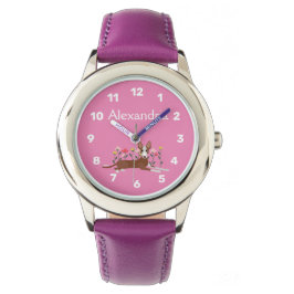 Personlig Podenco Hund Blommigt Girly Rosa Armbandsur