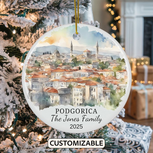 Personlig Podgorica Ornament, Montenegro Gift Julgransprydnad Keramik (Skapare uppladdad)