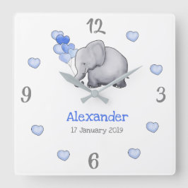 Personlig Poetic Baby Balloons Elephant Nursery Fyrkantig Klocka