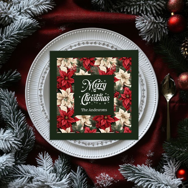 Personlig Poinsettia Napkins Chic Helgdag Stil Pappersservett (Personalized Poinsettia Napkins Chic Holiday Style)