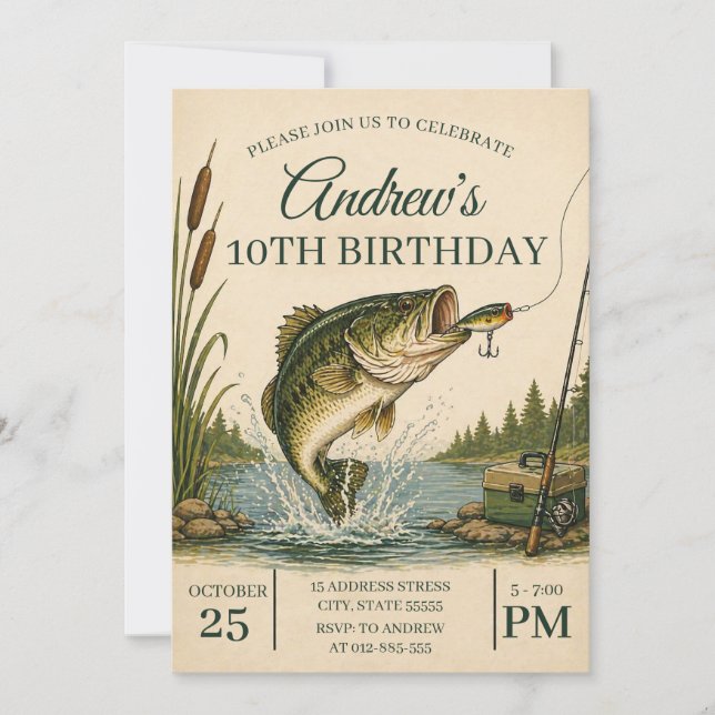 Personlig pojkars fiskebursdagsfest  inbjudningar (Framsida)