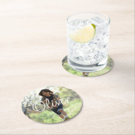 Personlig pojkars fotofödelsedag söt underlägg papper rund