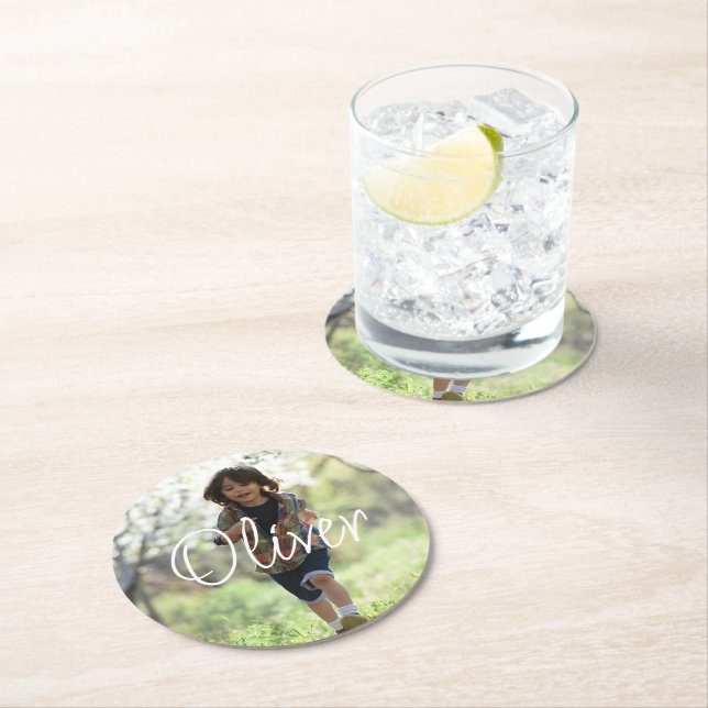 Personlig pojkars fotofödelsedag söt underlägg papper rund (Insitu)