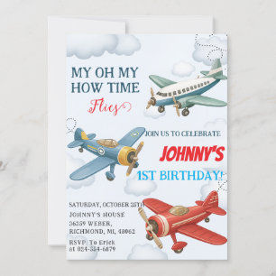 Personlig pojke 1:a flygplanet Birthday Inbjudningar