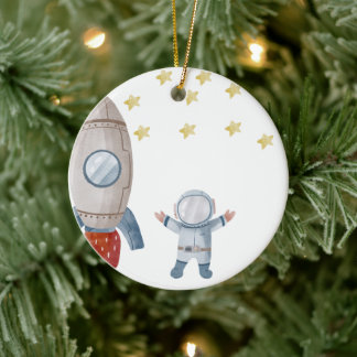 Personlig Pojke Astronaut Första jul Julgransprydnad Keramik