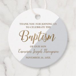 Personlig Pojke Baptism Guld Grått Tack Gåvor Etiketter
