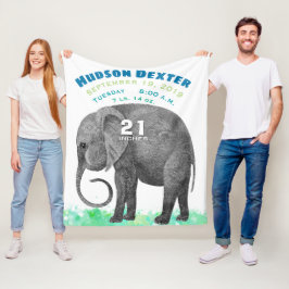 Personlig Pojke Birth Record Stats Elephant Fleecefilt