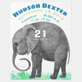 Personlig Pojke Birth Record Stats Elephant Fleecefilt