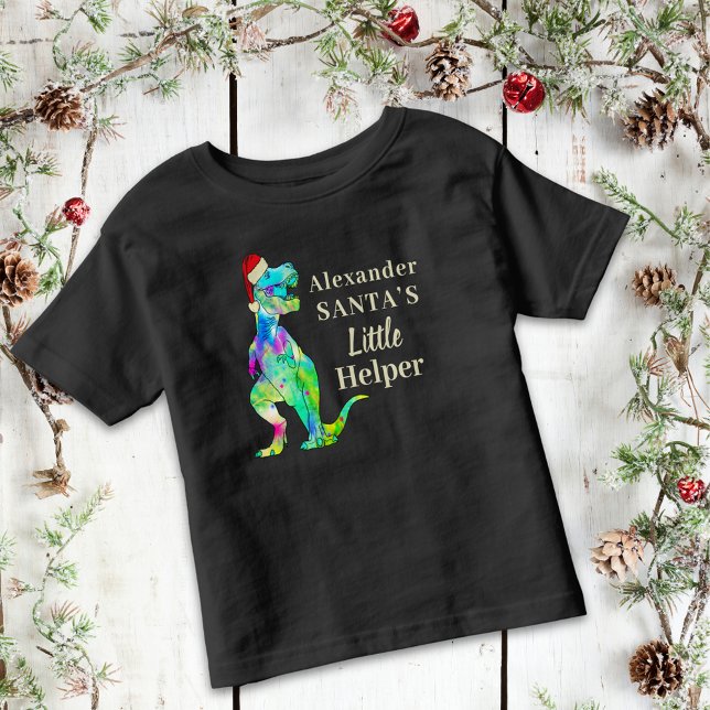 Personlig pojke dinosaurie jul t shirt ( personalized boys name Christmas dinosaur T-shirt funny festive Santa dino quote)