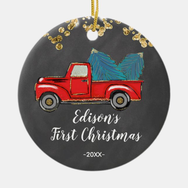 Personlig Pojke första julen Julgransprydnad Keramik (Framsidan)