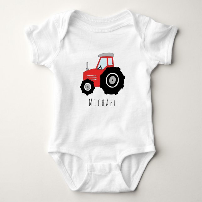 Personlig Pojke Red Farm Tractor med Namn Tee (Framsida)