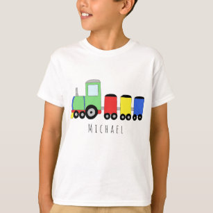 Personlig pojkes färgstarka lokomotiv Tåg Namn Tee Shirt