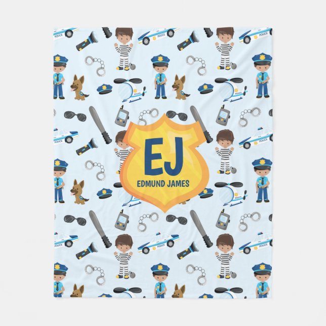 Personlig Pojkpolisen Badge Namn Fleecefilt (Framsidan)