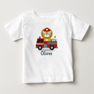 Personlig pojkströja med sötnosig lejon på brandbi t shirt