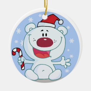 Personlig Polar Bear med Candy cane Ornament