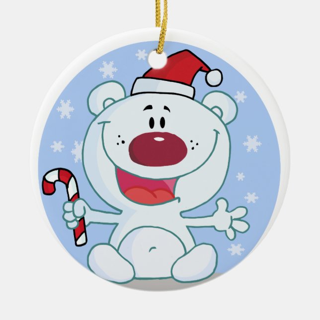 Personlig Polar Bear med Candy cane Ornament (Framsidan)