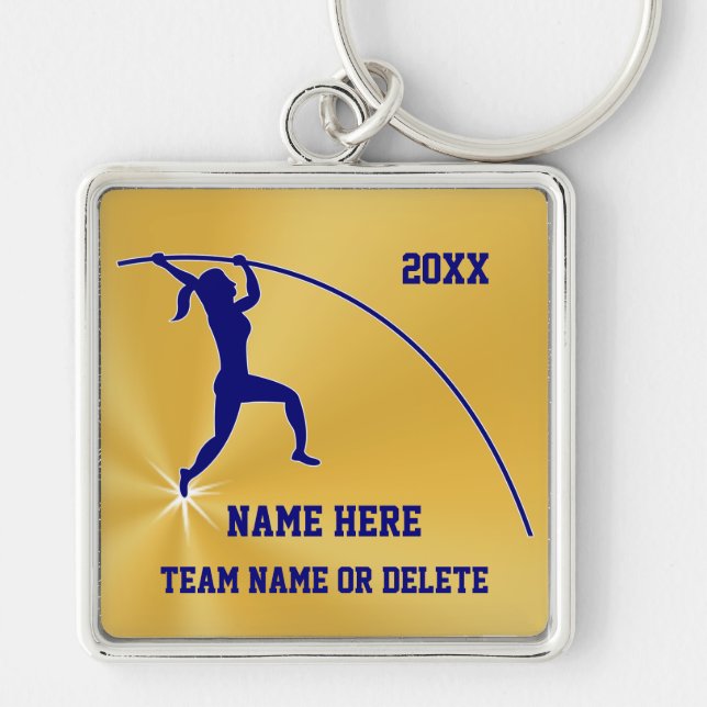 Personlig Pole Vaulter Gifts for Girls Fyrkantig Silverfärgad Nyckelring (Framsidan)