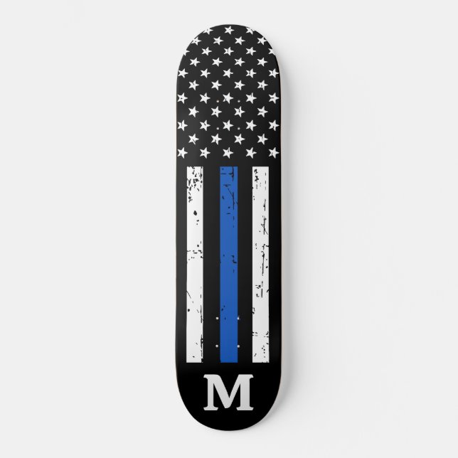 Personlig Police American Flagga Thin Blue Line Mini Skateboard Bräda 18,5 Cm (Framsida)