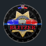 Personlig Police Badge Edition Direktorat Darttavla<br><div class="desc">Inte i dag, skurkar! Perfektens ritbord för poliser och för alla i tillsatta lagar. Har en anpassningsbar polisbricka med anpassade text. Byt bara ut texten "BLITZER" med din familj, stad eller ditt företag namn. All text är helt anpassade för att göra den till din egen! Lägg också till bilder eller...</div>