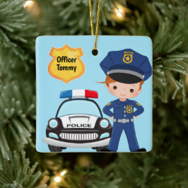 Personlig Polischef och patrullbil Kids Julgransprydnad Keramik