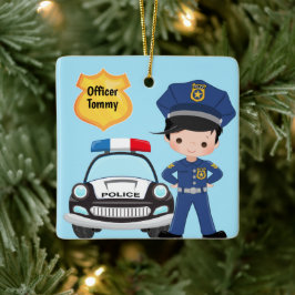 Personlig Polischef och patrullbil Kids Julgransprydnad Keramik