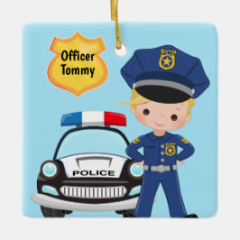 Personlig Polischef och patrullbil Kids Julgransprydnad Keramik