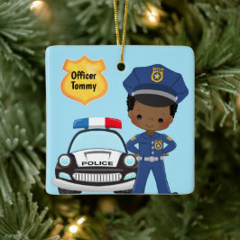 Personlig Polischef och patrullbil Kids Julgransprydnad Keramik