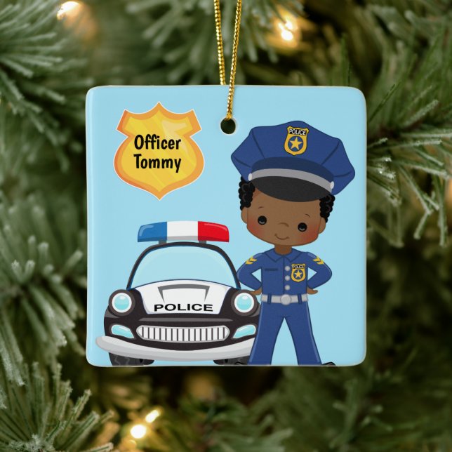 Personlig Polischef och patrullbil Kids Julgransprydnad Keramik (Träd)