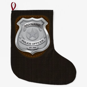 Personlig Polischef sheriff Cop NAMN Badge Stor Julstrumpa