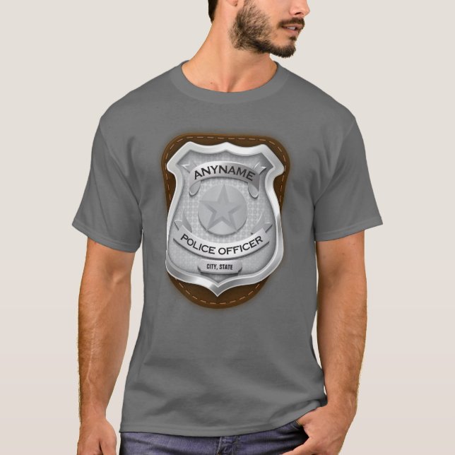 Personlig Polischef sheriff Cop NAMN Badge T Shirt (Framsida)