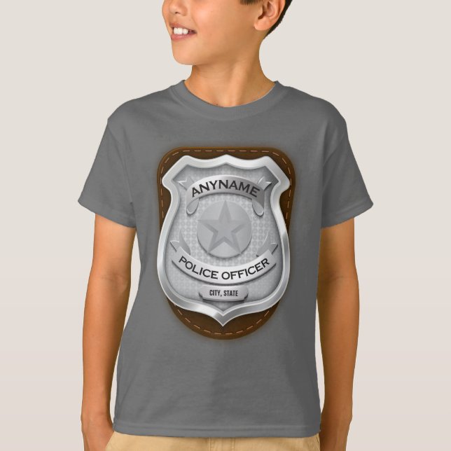 Personlig Polischef sheriff Cop NAMN Badge T Shirt (Framsida)