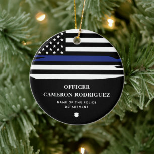 Personlig Polischef Thin Blue Line Flagga Julgransprydnad Keramik