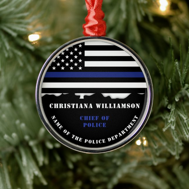 Personlig Polischef Thin Blue Line Flagga Julgransprydnad Metall (Träd)
