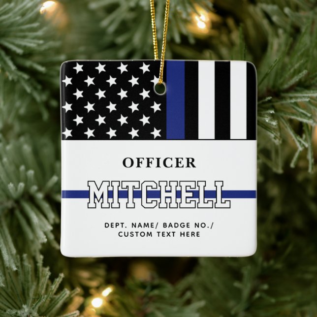 Personlig Polischef Thin Blue Line Julgransprydnad Keramik (Träd)