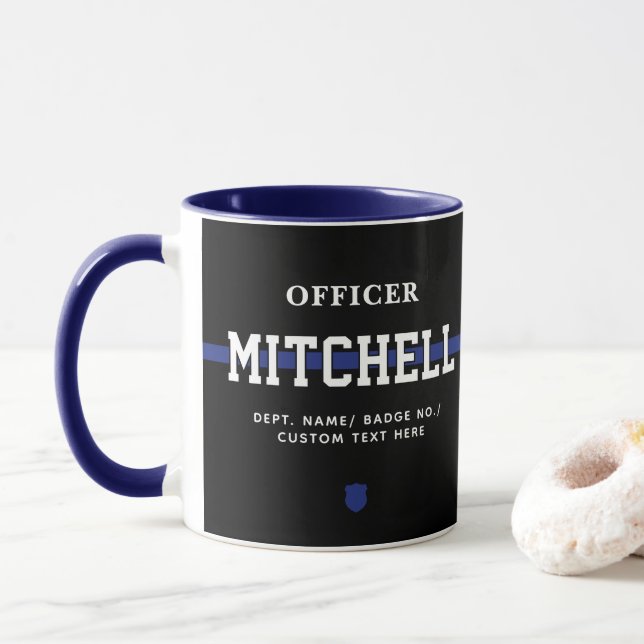 Personlig Polischef Thin Blue Line Mugg (Med munk)