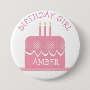 Personlig Polka Cake Birthday Girl Button Knapp