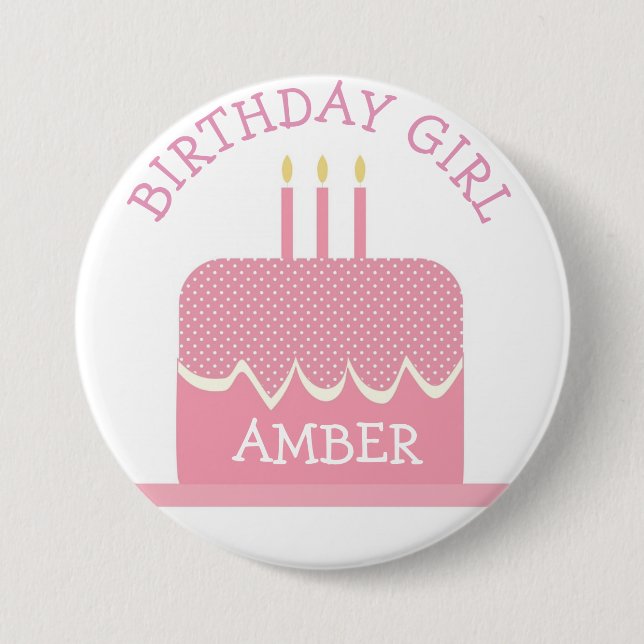 Personlig Polka Cake Birthday Girl Button Knapp (Framsida)