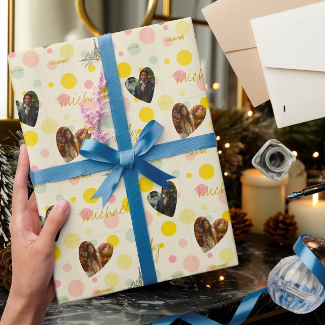 Personlig Polka-punkt med foton och Namn Presentpapper (Skapare uppladdad)